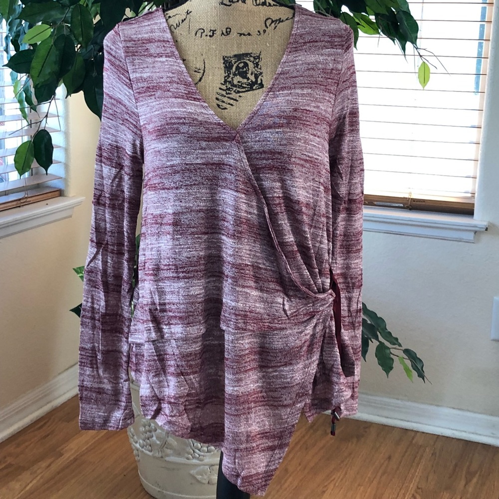 Burgundy Long Sleeve Wrap Top - Picture 8 of 11